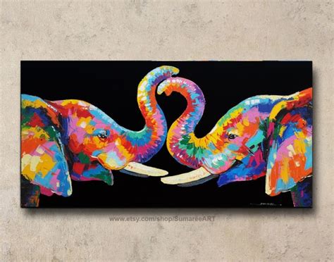 Colorful Elephant Paintings Acrylic On Canvas Etsy
