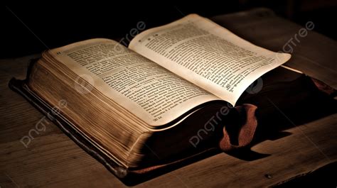 Large Bible Opens On A Dark Table Background Picture Of An Open Bible