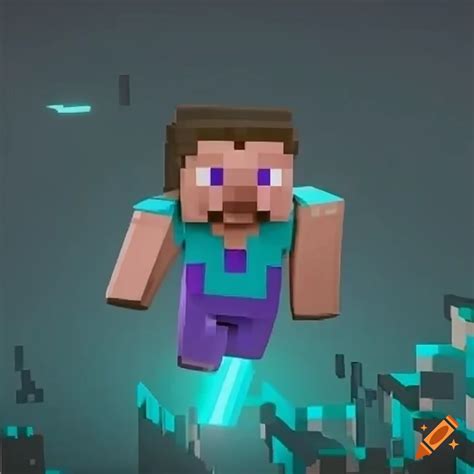 Steve From Minecraft Evading Piglins In The Nether