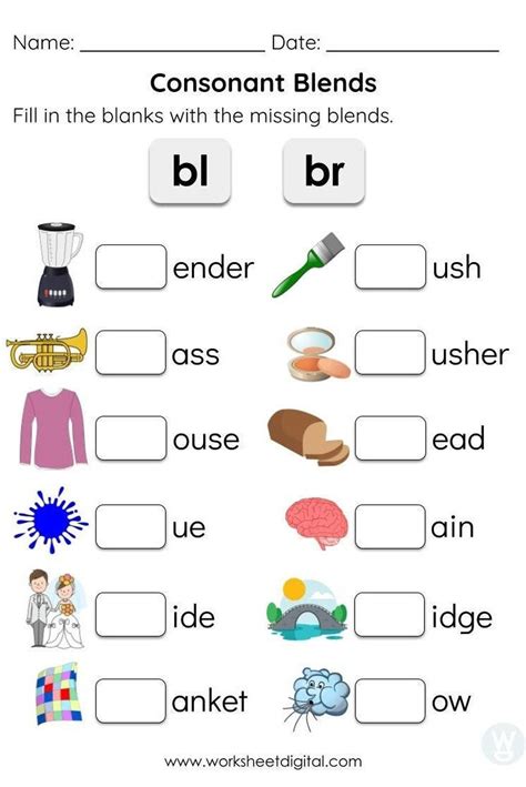 Consonant Blends Worksheets For Kindergarten Preschool Etsy