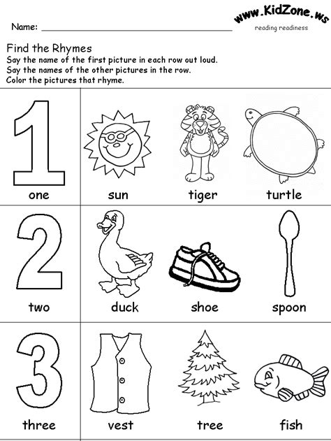 Free Printable Rhyming Numberspictures Worksheet Kid Crafts