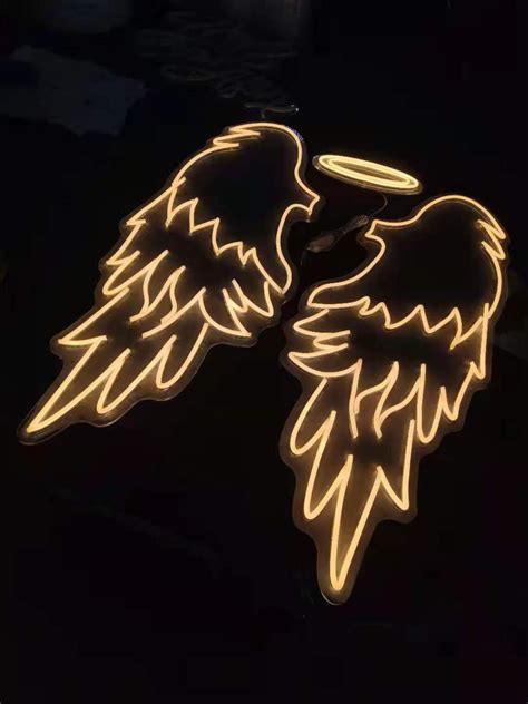 Angel Wings With Halo And Text Led Neon Sign Nimbus Neon Etsy