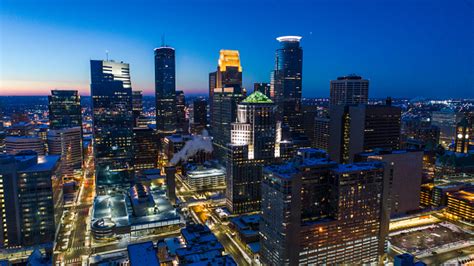 Minneapolis Skyline At Night Cityscape Stock Photo Download Image Now