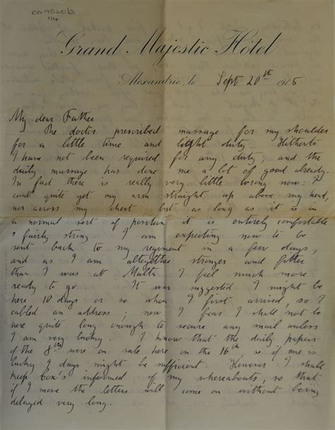 September 20th 1915 Letter From Cyril Sladden To His Father Julius