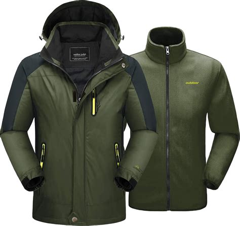 Tacvasen 3 In 1 Jackets Mens Waterproof Outdoor Jacket Winter Hiking