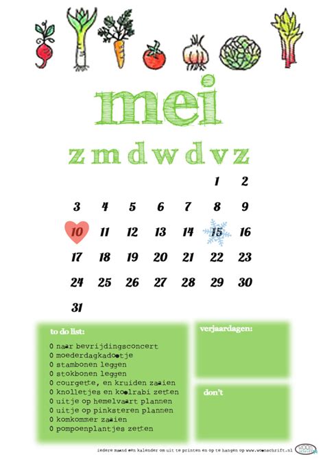 Een Freeprintable Kalender Voor Mei