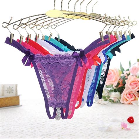 Hot Sexy Trendy Hallow Out Lace Panties Comfortable Beading Knickers Bow Thongs G String Women