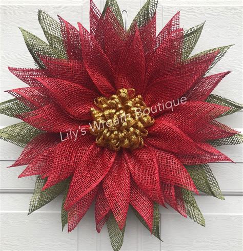 22 Burlap Poinsettia Wreath Red Poinsettia Wreath Etsy Burlap