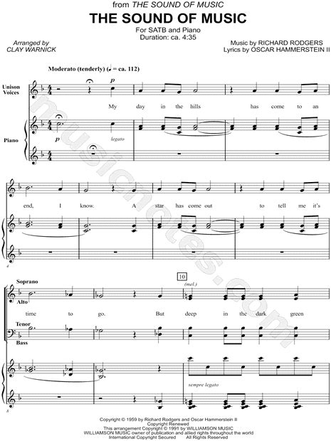 Here you find all the songs and lyrics from the sound of muisc. "The Sound of Music" from 'The Sound of Music' (arr. Clay Warnick) SATB Choir + Piano Choral ...