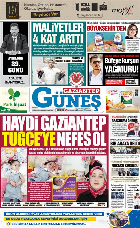 05 Ağustos 2022 tarihli Gaziantep Güneş Gazete Manşetleri