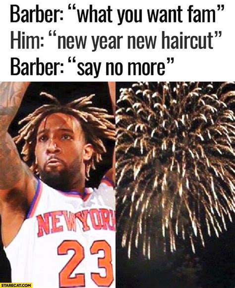 Once your ponytail is neat and there are no bumps, loosen and pull the hair elastic down in front of your face so there are only a couple inches left in the ponytail. Barber: what do you want? New year haircut. Say no more ...