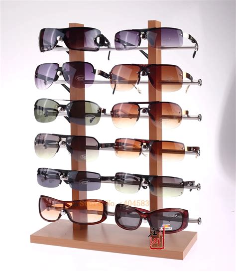 double row 12 grid wood grain display sunglasses display stand for eyeglass jewelry packaging