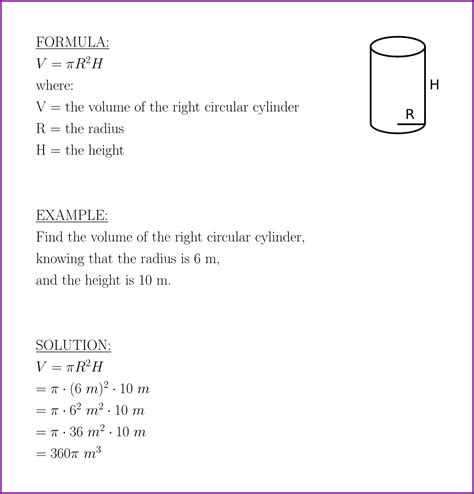 Volume Of The Right Circular Cylinder Formula And Example Lunluncom