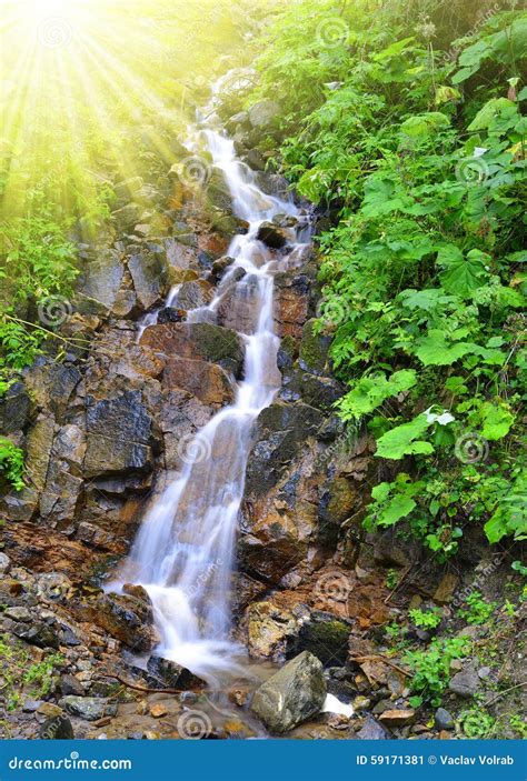 Beautiful Waterfall In A Wood On The Italian Dolomites Royalty Free