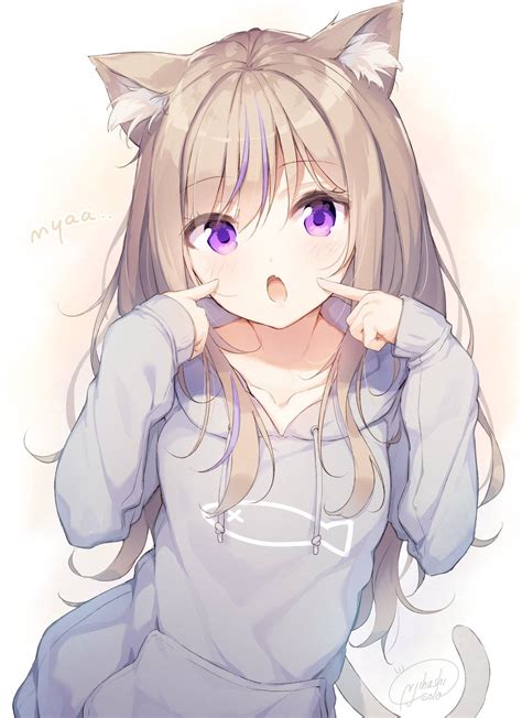 Wallpaper Anime Girls Hoods Blonde Purple Eyes Cat Girl Cat Ears