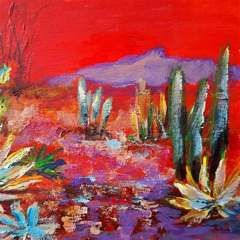 Arizona Desert Cactus Painting Original Art Arizona Landscape Etsy