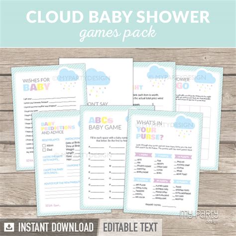 This free visiting card sample kit contains a selection of shapes, papers and special finishes. Cloud Baby Shower Party Printable Baby Shower Games | My ...