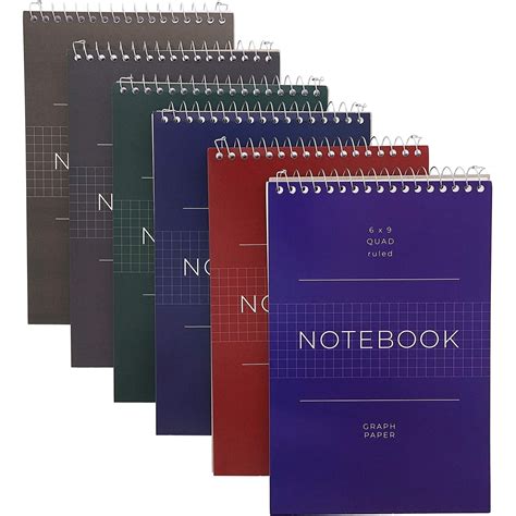 6 Pack Quad Ruled Spiral Bound Notebook With 80 Graph Paper Sheets 6