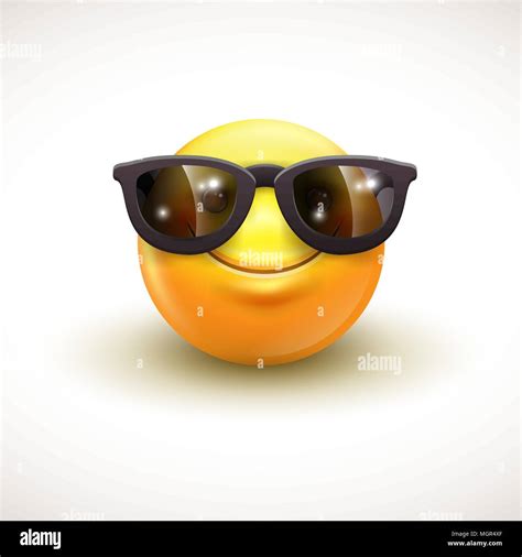 cute smiling emoticon wearing black sunglasses emoji smiley vector illustration stock vector