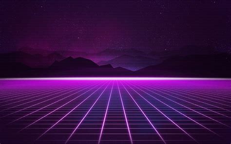 Wallpaper Neon Synthwave Retrowave Grid Mountains
