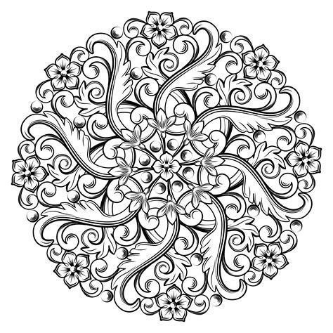 Beautiful Round Ornamental Element For Design In Black And White Colors