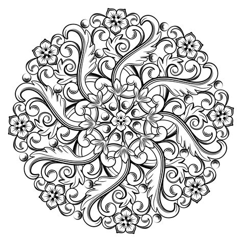 Beautiful round ornamental element for design in black and white colors. Vector illustration ...