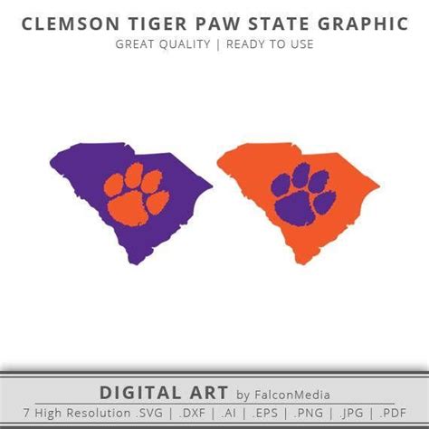 Clemson Tiger Paw State Outline Graphics South Carolina Clemson Svg