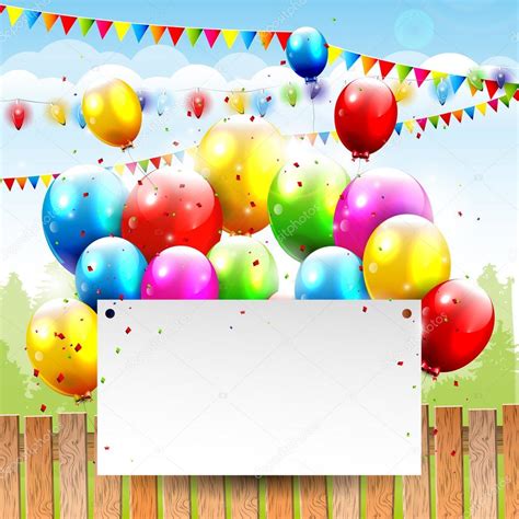Colorful Birthday Background With Balloons And Place For Text ⬇ Vector