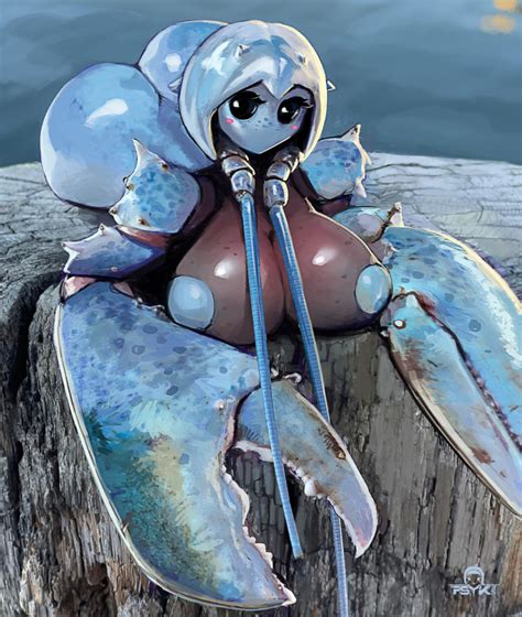 Rule 34 Anthro Arthropod Ass Black Eyes Blue Lobster Breasts Crustacean Female Lobster Lying