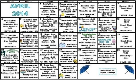 Nursing Home Activity Calendar Monthly Activity Calendar Jan 2015