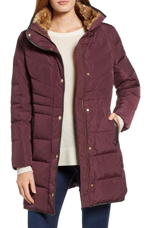 Cole Haan Quilted Down And Feather Fill Jacket With Faux Fur Trim
