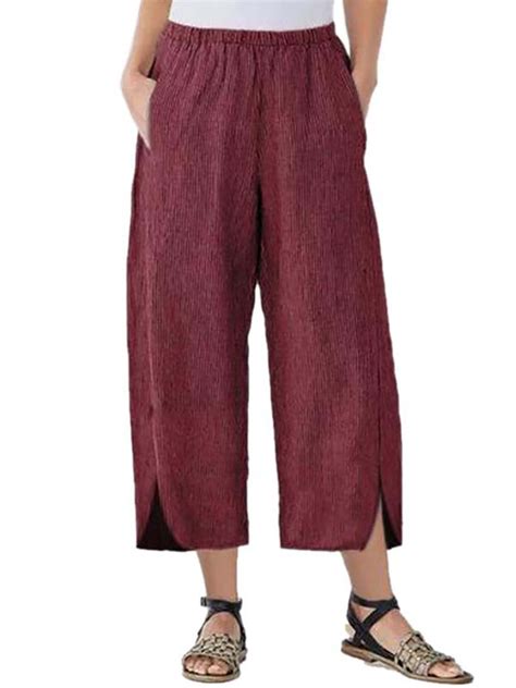 women plus size summer loose wide leg elastic waist cropped pants comfy trousers walmart canada