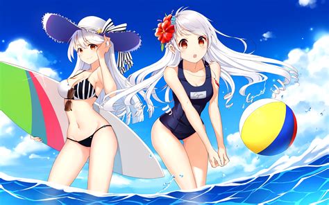 Wallpaper Anime Girls Bikini Cleavage Clouds Hat Headdress Long Sexiz Pix