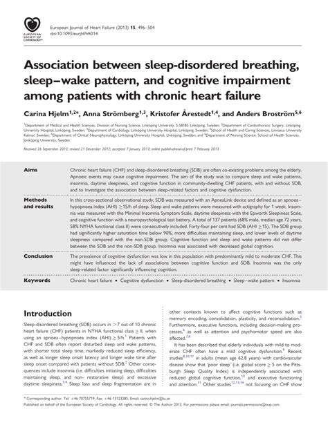 Pdf Association Between Sleep Disordered Breathing Sleep Wake