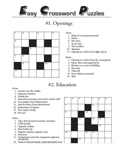 Crossword Puzzles For Seniors Printable