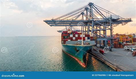 Aerial View Container Ship Working At Seaport Global Business Company