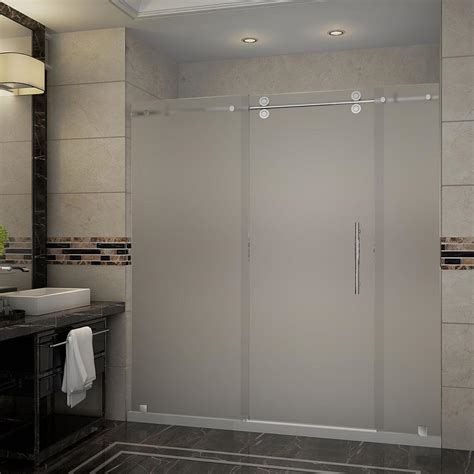 Aston Langham 72 In X 35 In X 77 5 In Frameless Sliding Shower Door Frosted Glass In Chrome