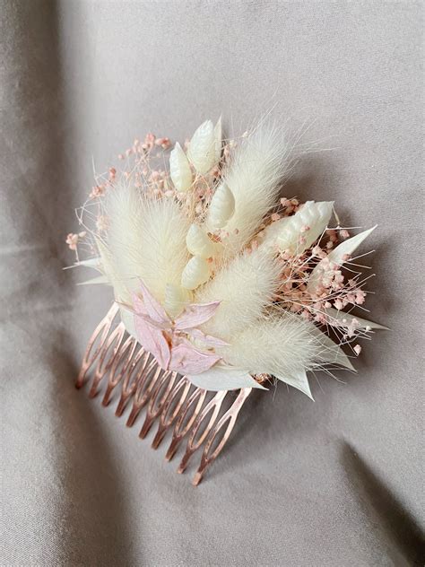 boho dried flower comb pink bridal hair comb bridesmaids comb etsy