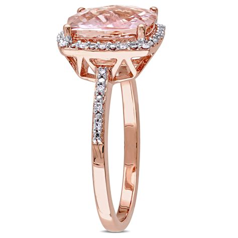 3 10ct Cushion Cut Morganite Diamond Engagement Ring 14K Rose Gold
