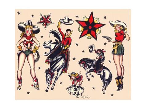 Cowboys And Cowgirls Authentic Rodeo Tatooo Flash By Norman Collins