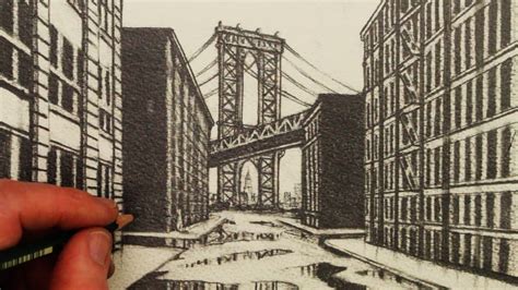 How To Draw 1 Point Perspective A View Of Manhattan Bridge Youtube