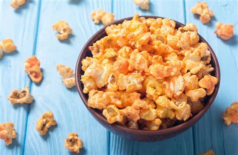 Yellow Cheese Popcorn In Bowl Stock Image Image Of Black Kids 125530535
