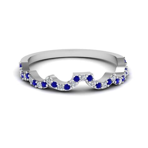 Curved Diamond Wedding Band For Women With Sapphire In 950 Platinum