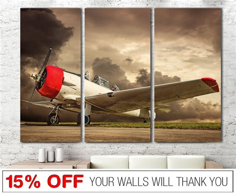 Airplane Canvas Wall Art Vintage Aviation Photo Print Multi Etsy