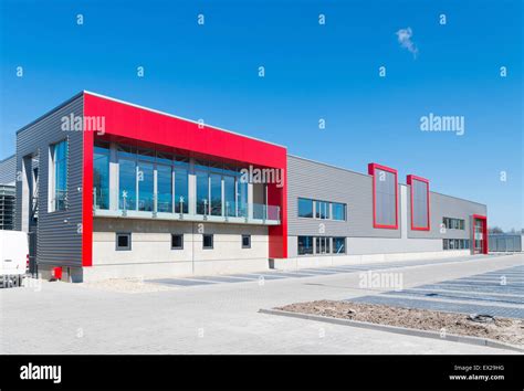 Newly Build Modern Red Office Building With Warehouse Stock Photo Alamy