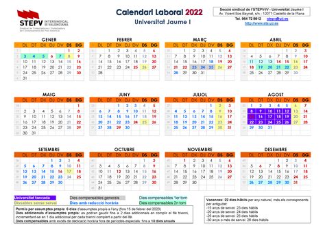 Calendari Laboral 2022 Stepv Universitat Jaume I