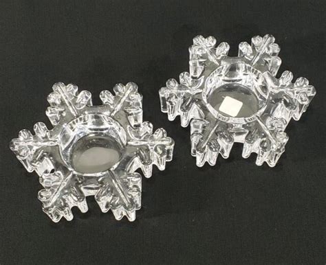 Pair Partylite Snowflake Tealight Holders Glass 45 Heavy Duty Ebay