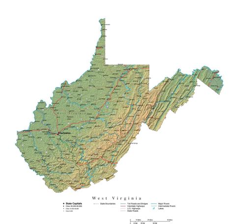 West Virginia Illustrator Vector Map With Cities Roads And Photoshop