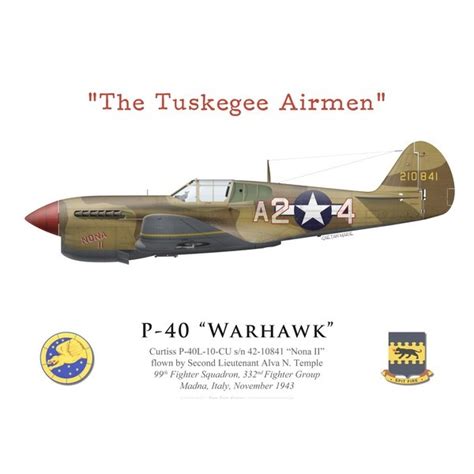 P 40l Warhawk 2lt Alva Temple 99th Fs 332nd Fg Tuskegee Airmen