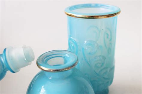 Vintage Avon Bristol Blue Opaline Glass Set Tumbler Soap Dish Cologne Bottle